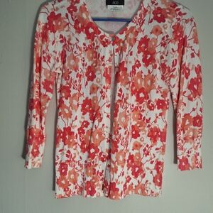 AGB White Cardigan with Coral Floral Print